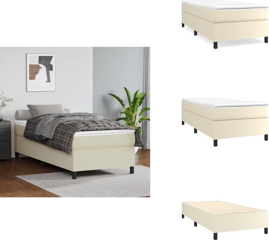 VidaXL Boxspringframe Kunstleer Ondersteunende poten Multiplex lattenbodem Crème 203 x 80 x 35 cm Geschikte matras 80 x 200 cm Bed