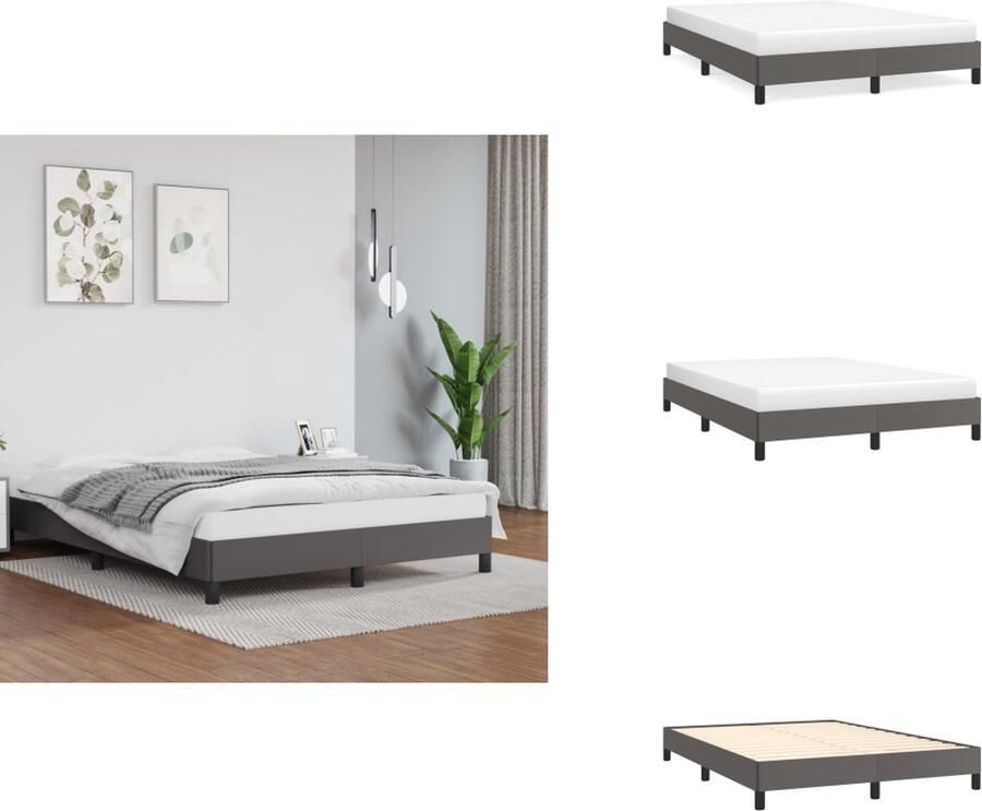 VidaXL Bedframe Kunstleren Grijs 193 x 143 x 25 cm Poten Multiplex Lattenbodem Bed