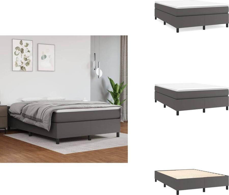 VidaXL Boxspringframe Grijs 203 x 140 x 35 cm Duurzaam kunstleer Ondersteunende poten Multiplex lattenbodem Bed