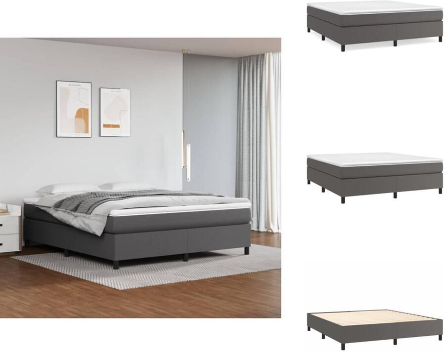 VidaXL Boxspringbedframe kunstleer grijs 180x200 cm - Foto 2