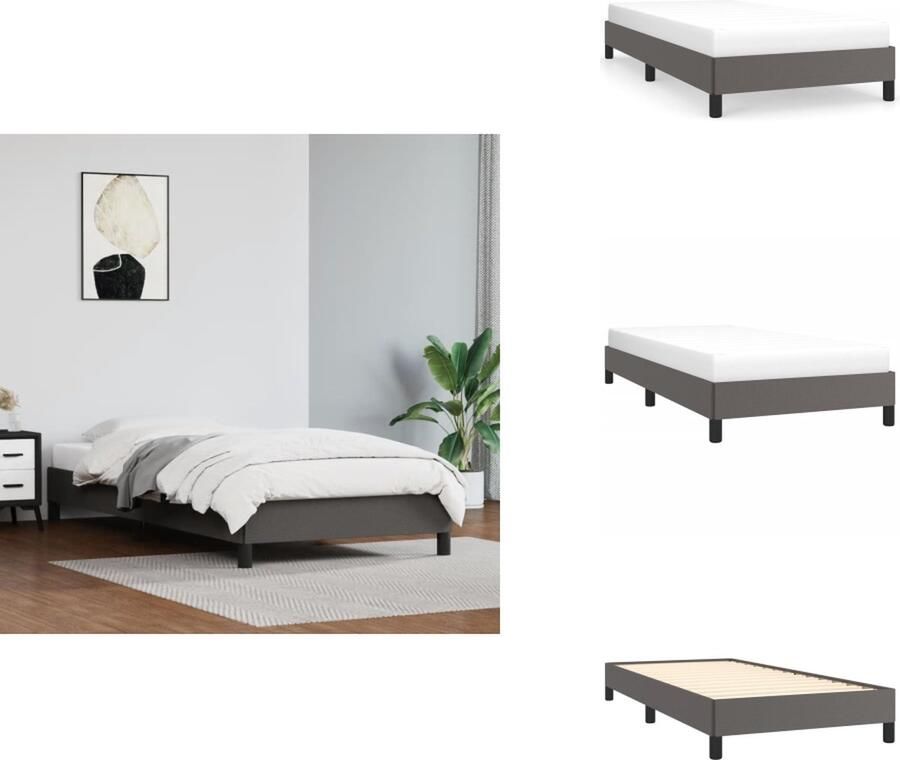 VidaXL Bedframe Kunstleer Grijs 193 x 93 x 25 cm Multiplex Lattenbodem Geschikt voor 90 x 190 cm Matras Bed