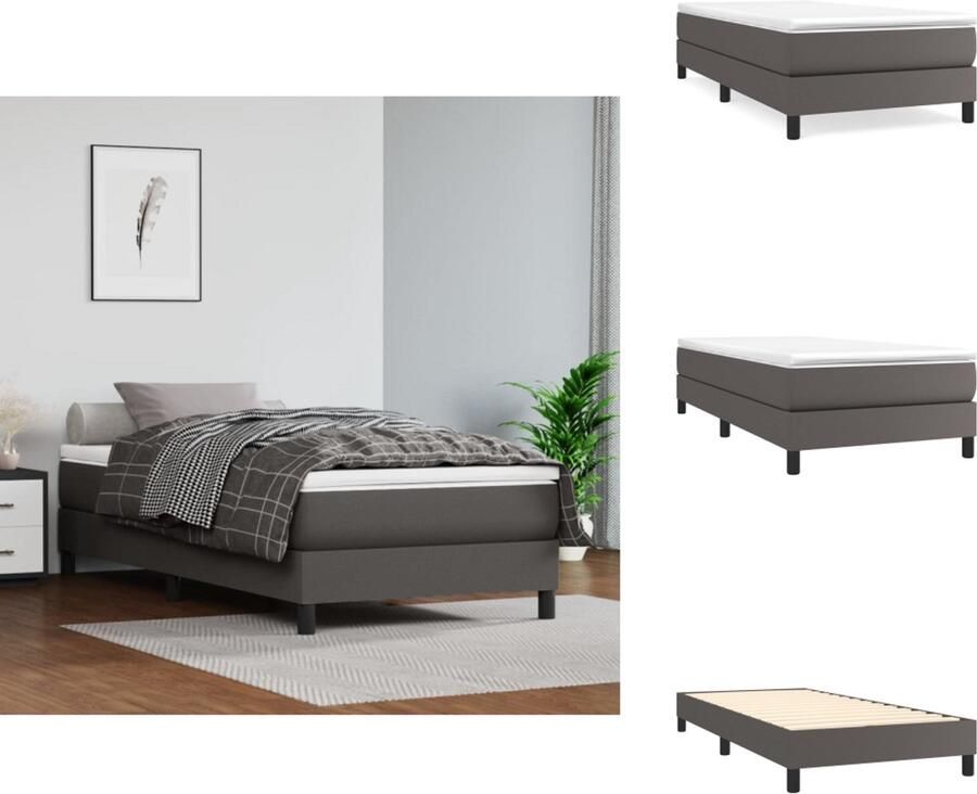 VidaXL Boxspringbedframe kunstleer grijs 90x190 cm - Foto 3
