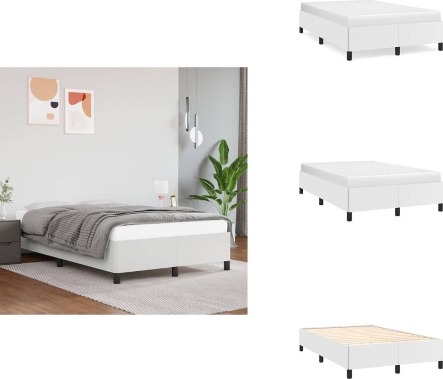 VidaXL Bedframe Kunstleer Multiplex lattenbodem Wit 203 x 123 x 35 cm Geschikte matras- 120 x 200 cm (- ) Bed