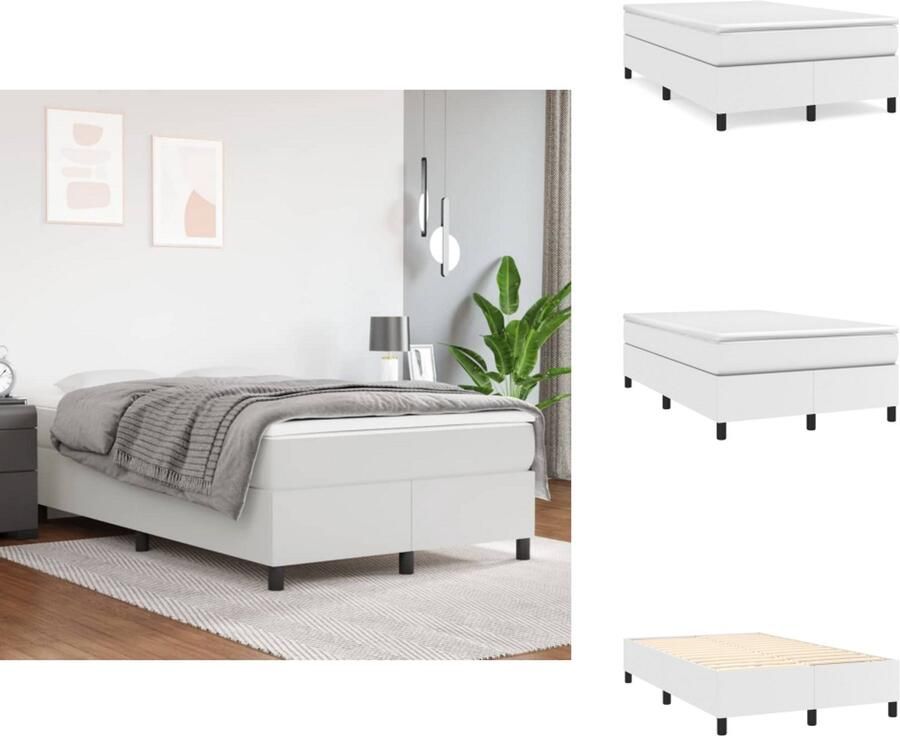 VidaXL Boxspringframe kunstleer wit 203x120x35cm stabiele poten multiplex lattenbodem Bed - Foto 2