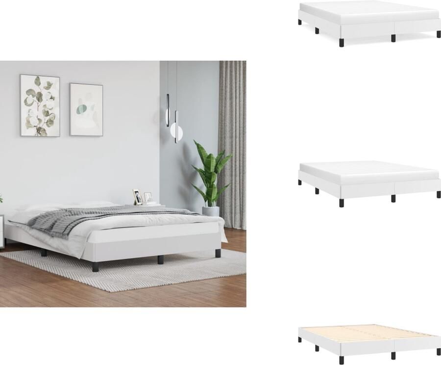 The Living Store Boxspringframe wit 193 x 140 x 25 cm Duurzaam kunstleer Multiplex lattenbodem Boxspring Frame Wit Bedframe Kunstleder Bed Frame 140x190 Slaapkamer Meubels