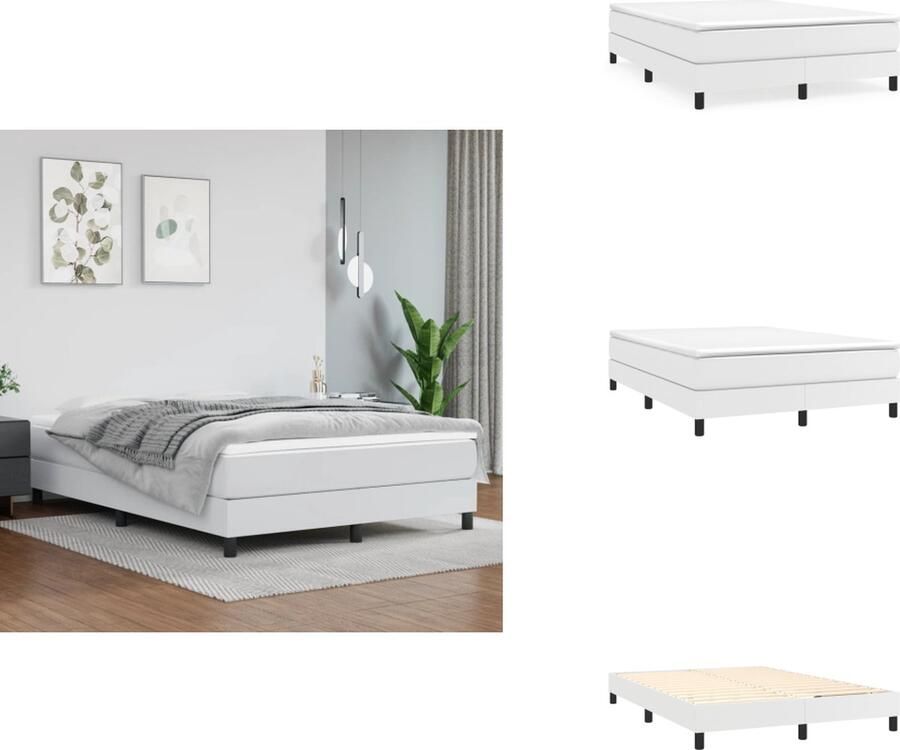 VidaXL Boxspringframe Wit Kunstleer 203x140x25 cm Duurzaam Ondersteunende poten Multiplex lattenbodem Bed - Foto 2