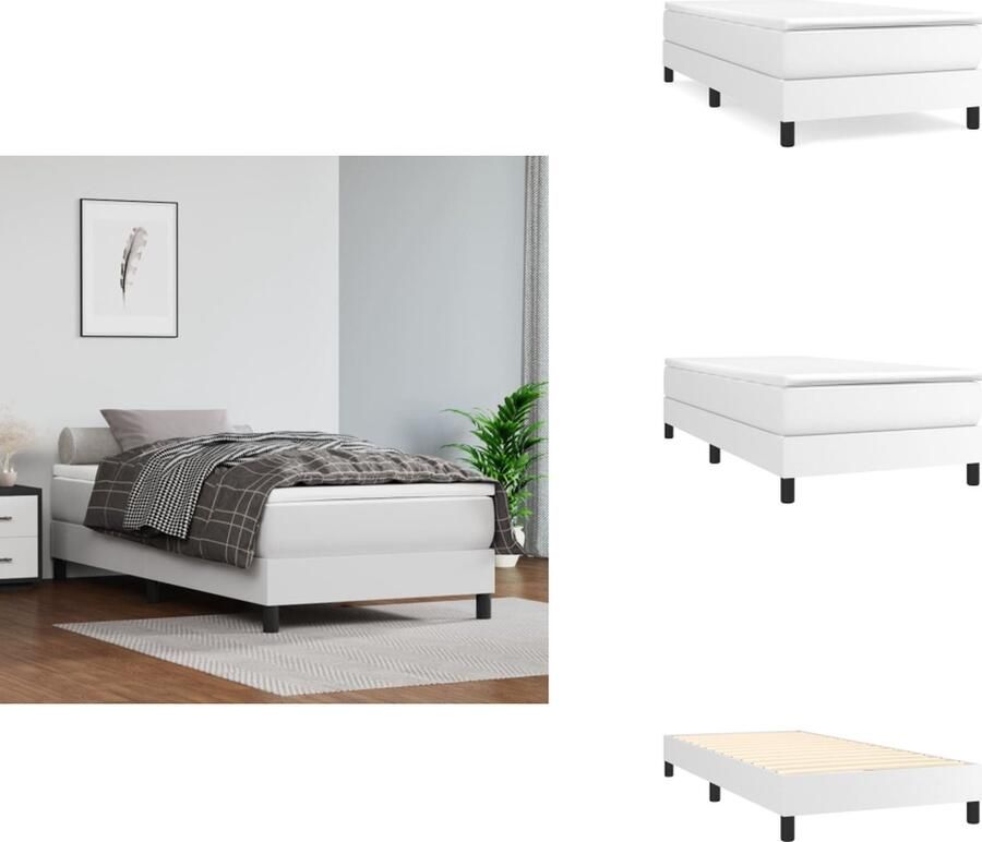 VidaXL Boxspringframe Wit 203 x 90 x 25 cm Duurzaam kunstleer Ondersteunende poten Multiplex lattenbodem Matras niet inbegrepen Bed - Foto 2
