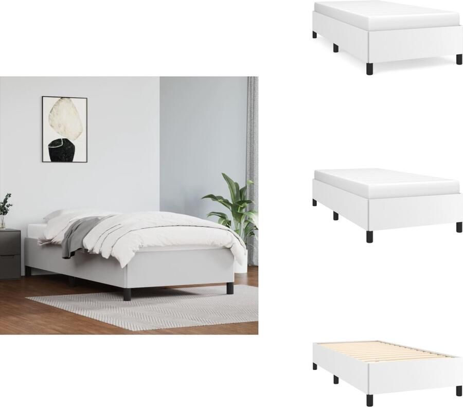VidaXL Boxspringframe Wit 203 x 90 x 25 cm Duurzaam kunstleer Ondersteunende poten Multiplex lattenbodem Matras niet inbegrepen Bed