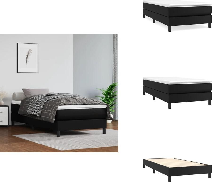 VidaXL Boxspringframe Kunstleer Zwarte kleur 203x100x35 cm Geschikt voor matras 100x200 cm Stevige poten Multiplex lattenbodem Bed - Foto 2