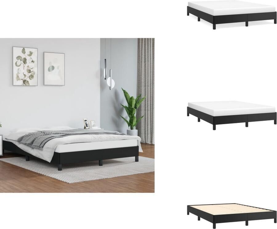 VidaXL Bedframe Kunstleer Multiplex lattenbodem Zwart 193x143x25cm Geschikt voor 140x190cm matras Bed