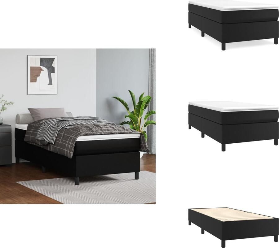 VidaXL Boxspringframe Zwart 203 x 80 x 35 cm Duurzaam kunstleer Ondersteunende poten Multiplex lattenbodem Matras niet inbegrepen Bed
