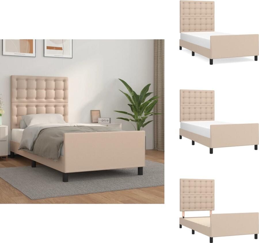 VidaXL Bedframe Bedframes Bed Slaapmeubel Bedframe met hoofdbord kunstleer cappucinnokleurig 90x190 cm - Foto 2