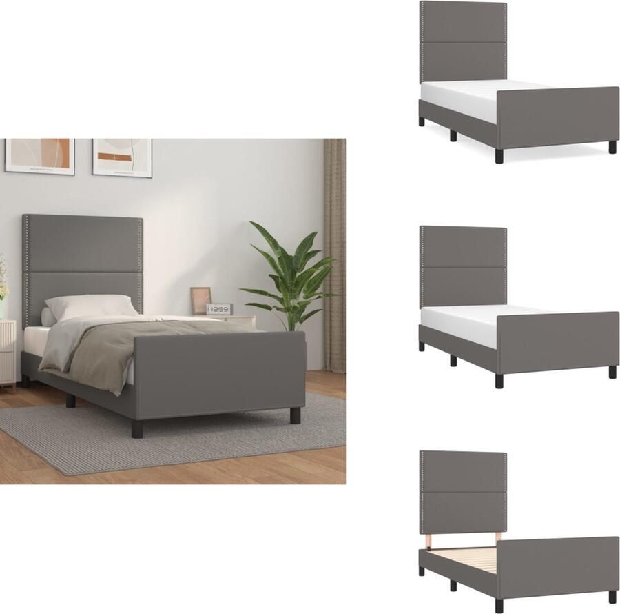 VidaXL Bedframe met hoofdeind Grijs 193 x 93 x 118 128 cm Duurzaam kunstleer Verstelbare hoogte Ondersteunende poten Multiplex lattenbodem Comfortabele ondersteuning Levering bevat alleen bedframe Bed