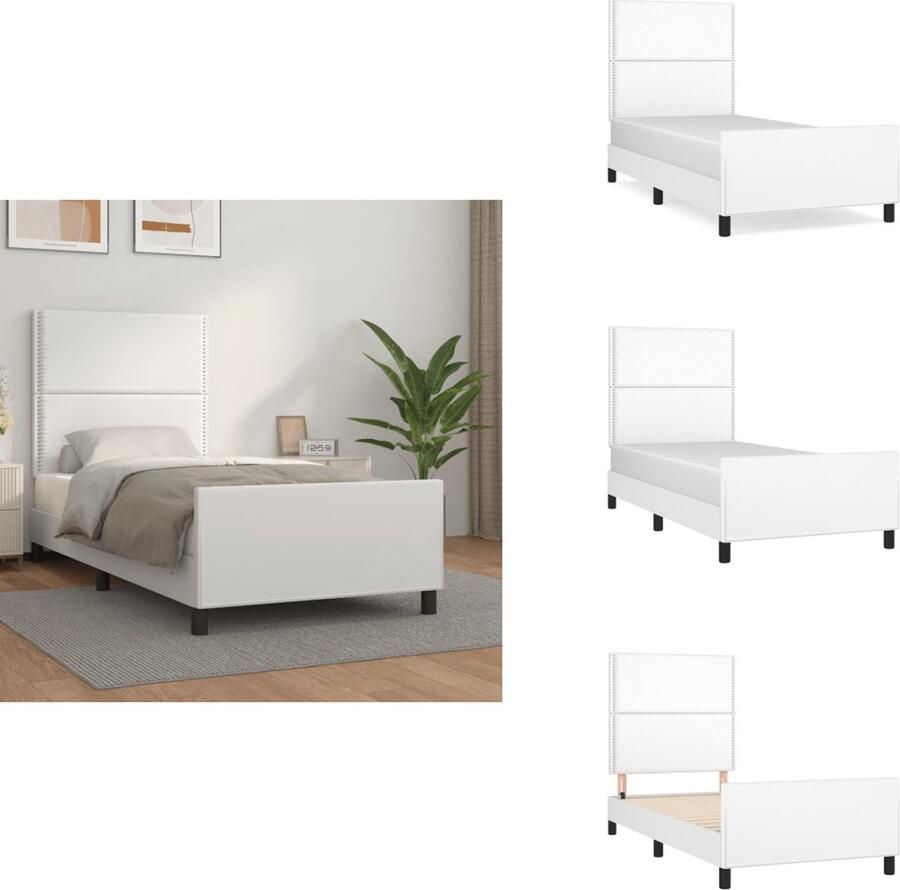 VidaXL Bedframe Kunstleer Verstelbaar hoofdeinde Stabiele poten Multiplex lattenbodem Comfortabele ondersteuning Wit 203x103x118 128 cm Geschikt voor 100x200 cm matras Bed