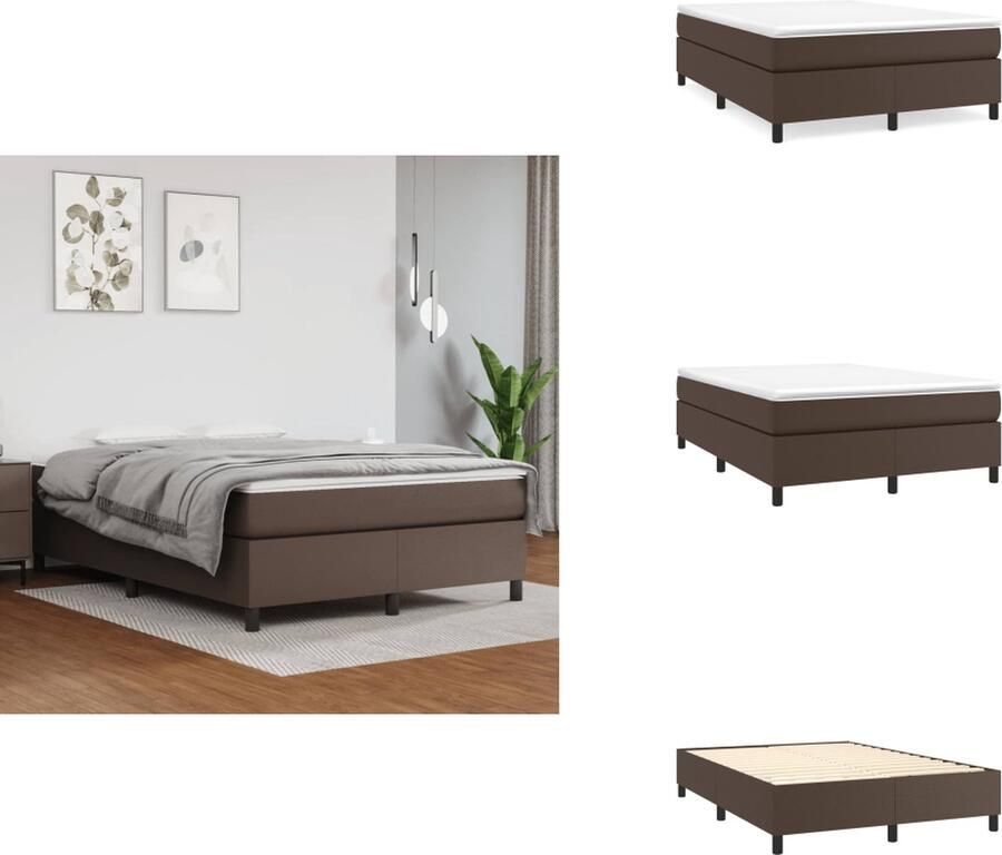 VidaXL Bedframe Bruin Kunstleer 203 x 143 x 25 cm Ondersteunende poten Multiplex lattenbodem Geschikt voor 140 x 200 cm matras (matras niet inbegrepen) Bed