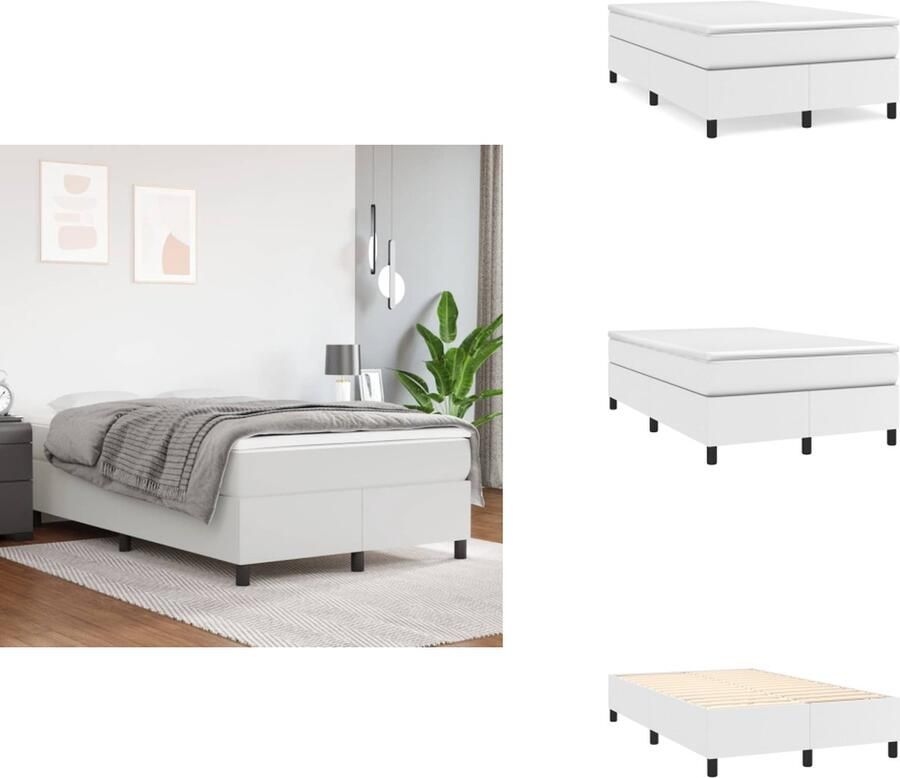 VidaXL Boxspringframe kunstleer wit 203x120x35cm stabiele poten multiplex lattenbodem Bed