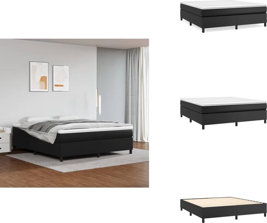 VidaXL Boxspringframe Kunstleer Zwart 203x160x35cm Duurzaam Ondersteunende poten Multiplex lattenbodem Bed