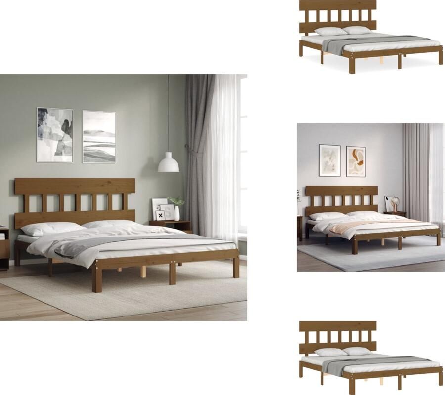 VidaXL Bedframe Bedframes Bed Tweepersoonsbed Bedframe met hoofdbord hout honingbruin 160x200 cm