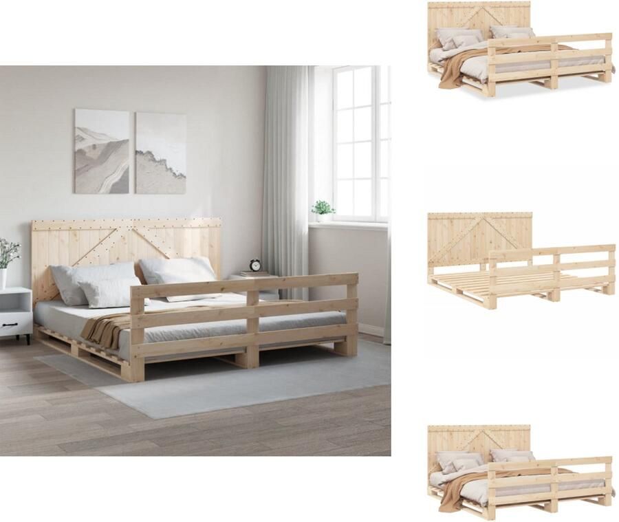 VidaXL Bedframe Bedframes Bed Tweepersoonsbed Bedframe met hoofdbord massief grenenhout 200x200 cm