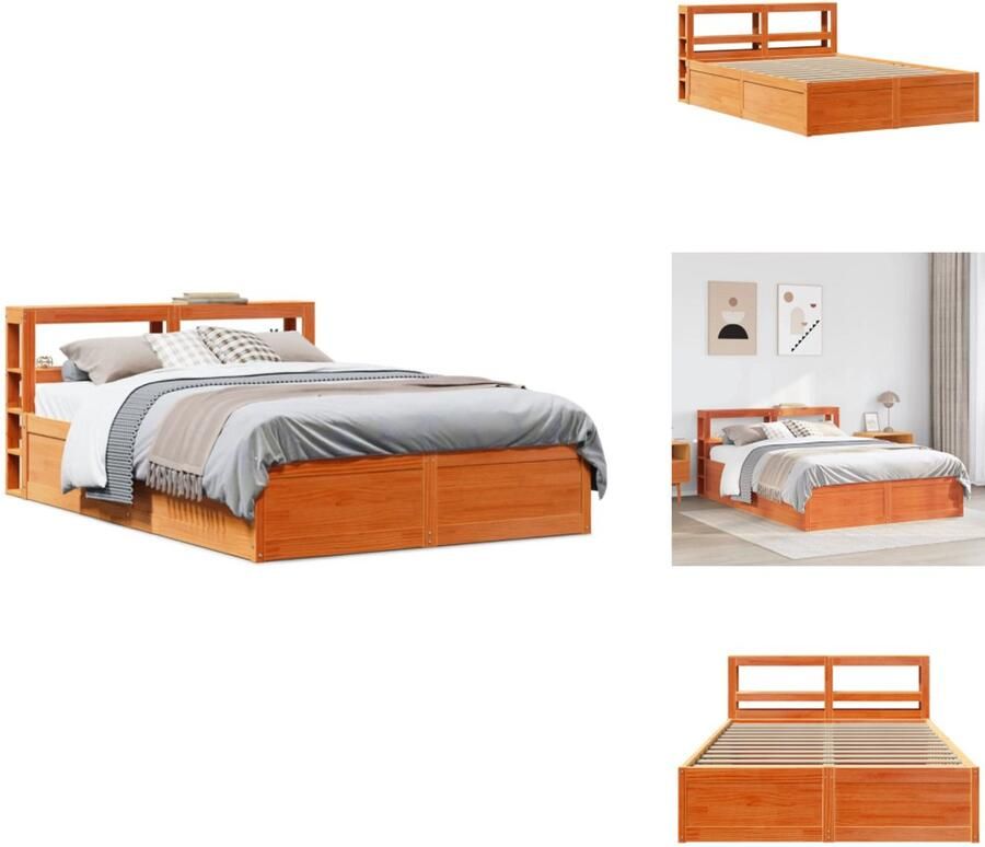 VidaXL Bedframe Bedframes Bed Tweepersoonsbed Bedframe met hoofdbord massief grenenhout wasbruin 120x200 cm