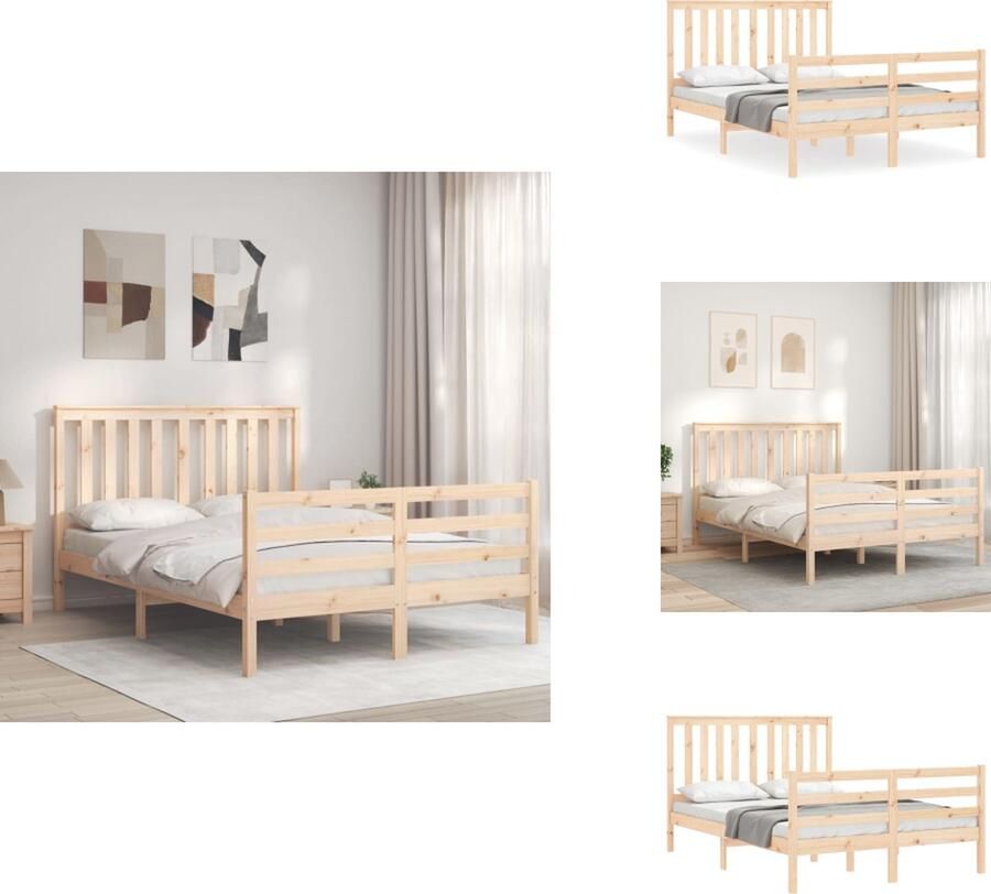 VidaXL Bedframe Massief Grenenhout 205.5 x 125.5 x 101 cm Multiplex Lattenbodem Functioneel hoofd- en voeteneinde Matras niet inbegrepen Bed