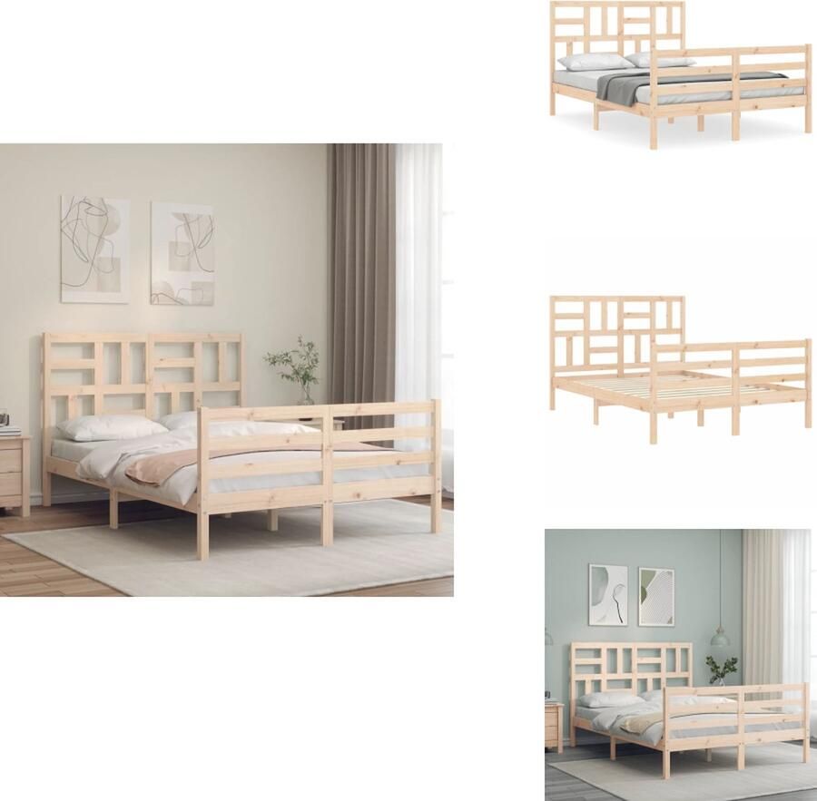 VidaXL Massief Grenenhouten Bedframe Houten Bed 205.5 x 145.5 x 104 cm Multiplex Lattenbodem Matras 140 x 200 cm Montage vereist Bed