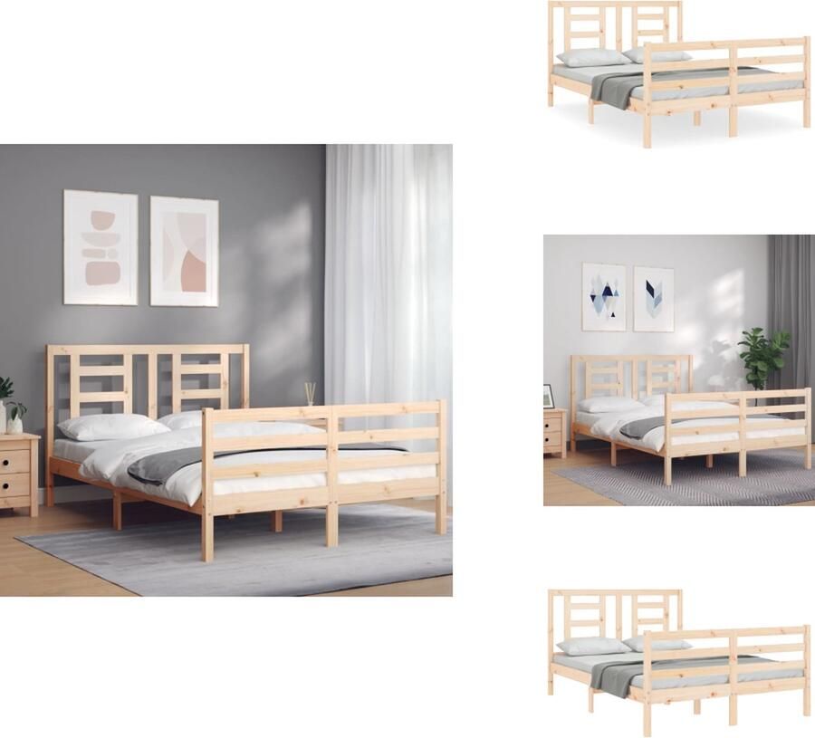 VidaXL Bedframe Bedframes Bed Tweepersoonsbed Bedframe met hoofdbord massief hout 140x200 cm