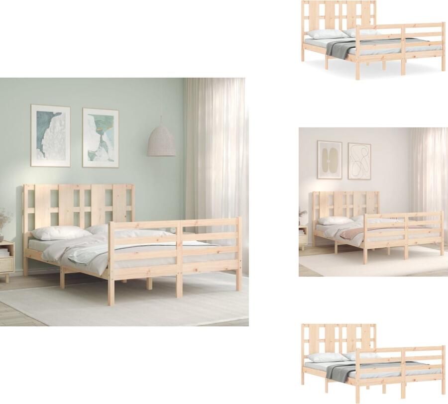 VidaXL Bedframe Bedframes Bed Tweepersoonsbed Bedframe met hoofdbord massief hout 140x200 cm