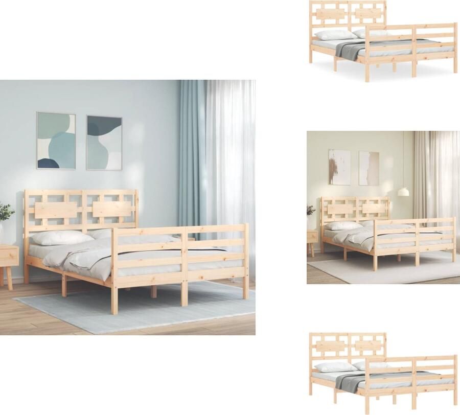 VidaXL Bedframe Bedframes Bed Tweepersoonsbed Bedframe met hoofdbord massief hout 140x200 cm