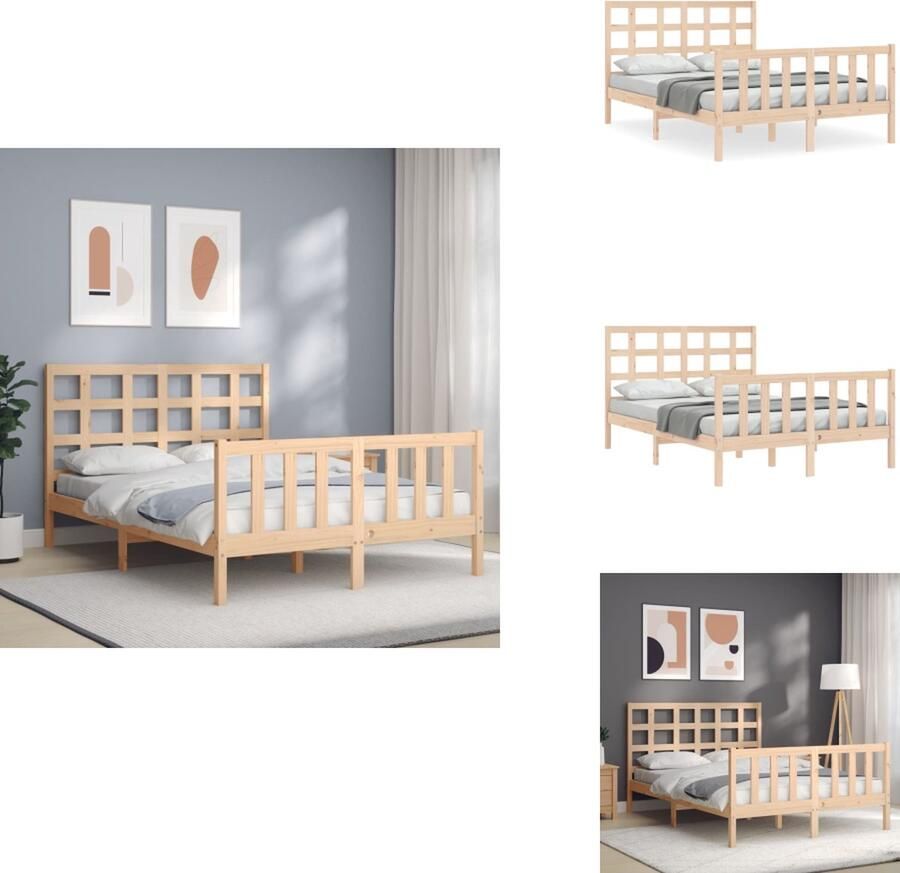 VidaXL Grenenhouten Bedframe Massief 205.5 x 145.5 x 100 cm Multiplex Lattenbodem Functioneel hoofd- en voeteneinde Bed