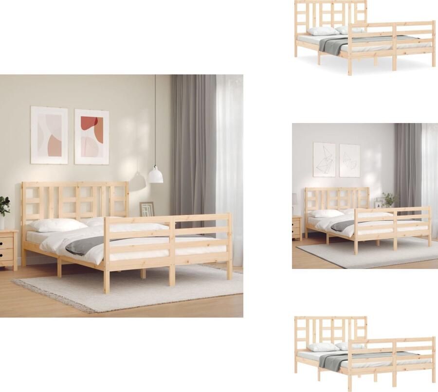 VidaXL Bedframe Massief Grenenhout 205.5 x 145.5 x 100 cm Multiplex Lattenbodem Functioneel Hoofd- en Voeteneinde Montage vereist Bed - Foto 2