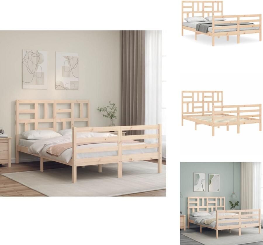 VidaXL Massief Grenenhouten Bedframe Houten Bed 205.5 x 145.5 x 104 cm Multiplex Lattenbodem Matras 140 x 200 cm Montage vereist Bed - Foto 2