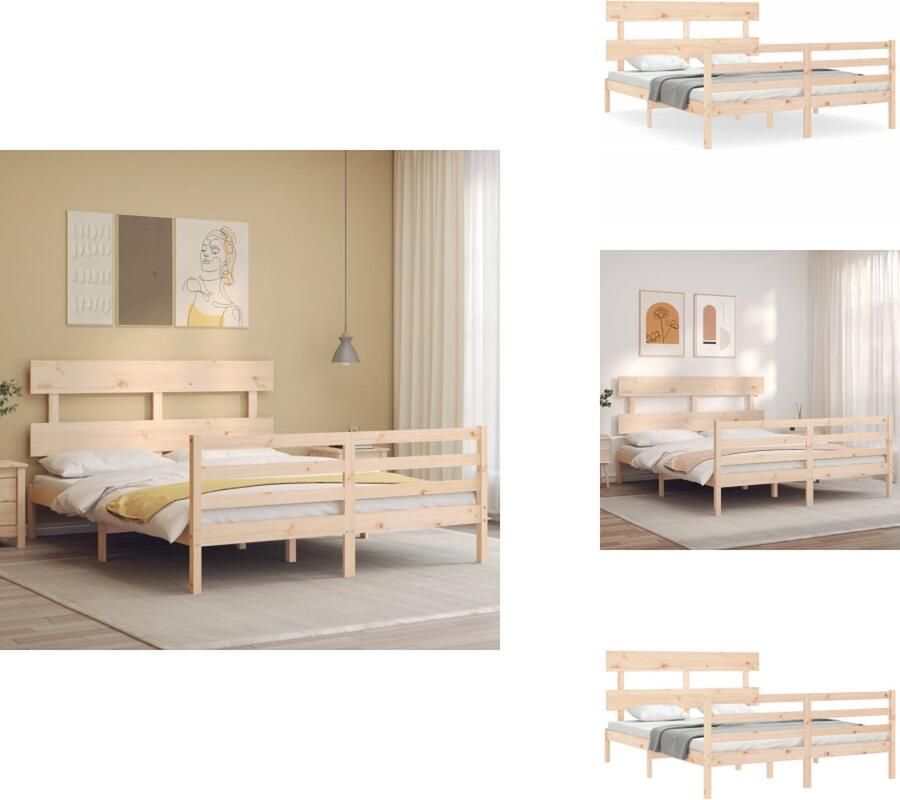 VidaXL Massief Grenenhouten Bedframe Multiplex Lattenbodem 205.5 x 165.5 x 100 cm Geschikt voor 160 x 200 cm Matras Montage vereist Bed - Foto 3
