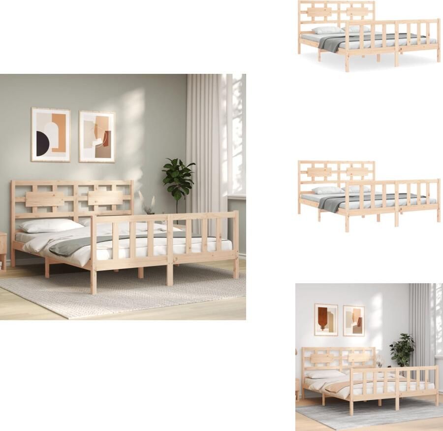VidaXL Bedframe Massief Grenenhout 205.5 x 165.5 x 100 cm Multiplex Lattenbodem Functioneel hoofd- en voeteneinde Bed