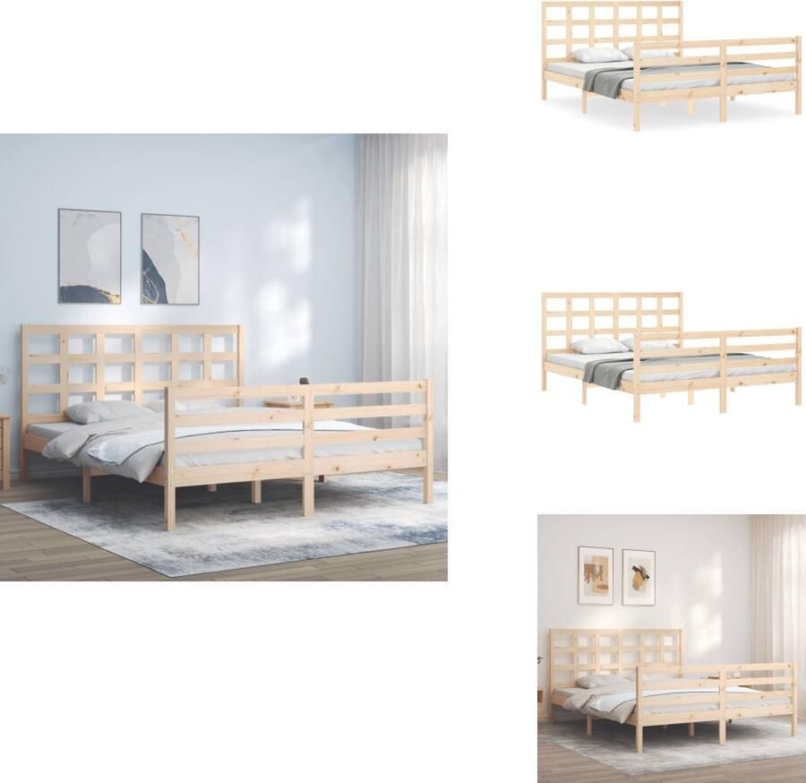 VidaXL Massief Grenenhouten Bedframe Multiplex Lattenbodem 205.5 x 165.5 x 100 cm Geschikt voor 160 x 200 cm Matras Montage vereist Bed