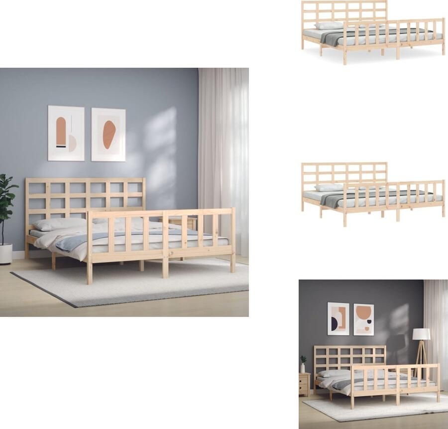 VidaXL Grenenhouten Bedframe Massief Grenenhout Multiplex Lattenbodem Functioneel Hoofd- en Voeteneinde 205.5 x 165.5 x 100 cm 160 x 200 cm Montage vereist Bed - Foto 2