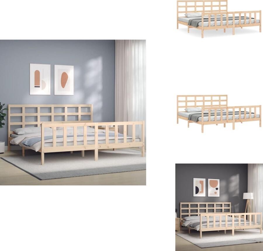 VidaXL Massief Grenenhouten Bedframe 205.5 x 185.5 x 100 cm Multiplex Lattenbodem Functioneel hoofd- en voeteneinde Montage vereist Bed