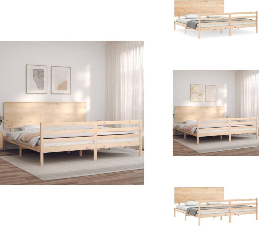 VidaXL Bedframe Bedframes Bed Tweepersoonsbed Bedframe met hoofdbord massief hout 200x200 cm