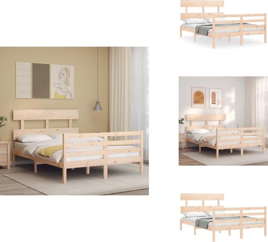 VidaXL Bedframe Grenenhouten 195.5 x 140.5 x 81 cm Multiplex Lattenbodem Functioneel Hoofd- en Voeteneinde Montage Vereist Bed