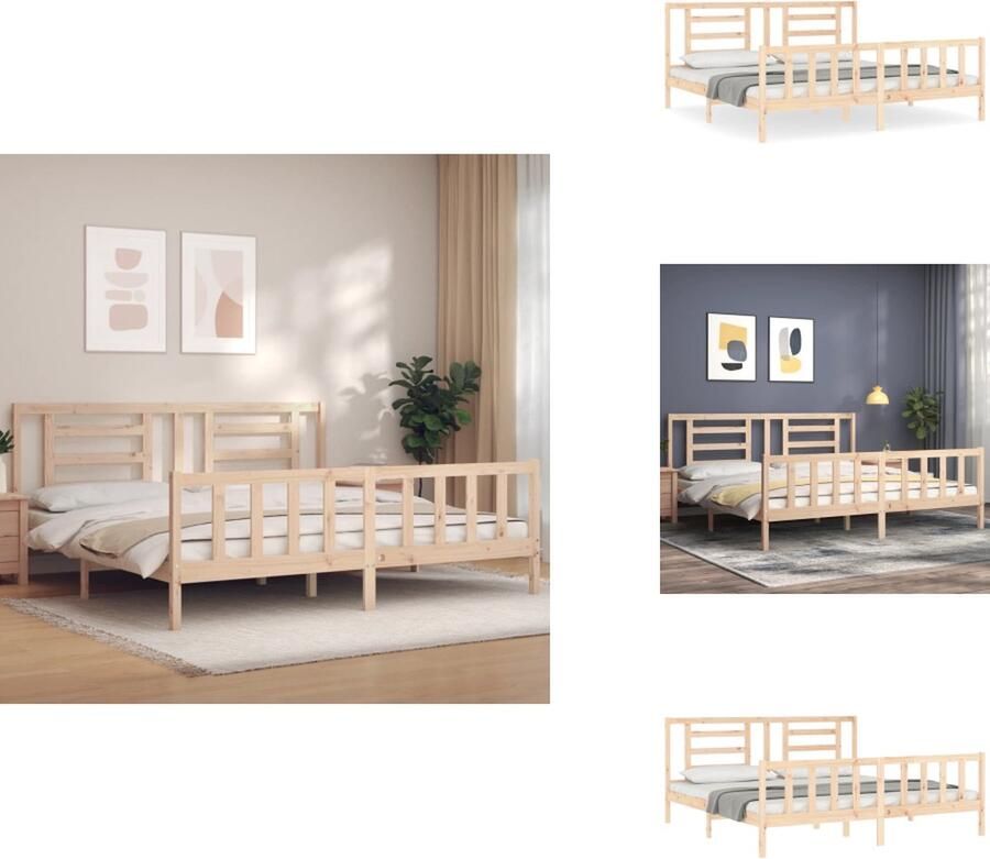 VidaXL Bedframe Massief grenenhout Multiplex lattenbodem Functioneel hoofd- en voeteneinde 205.5 x 185.5 x 100 cm 180 x 200 cm (6FT Super King) Montage vereist Bed - Foto 2