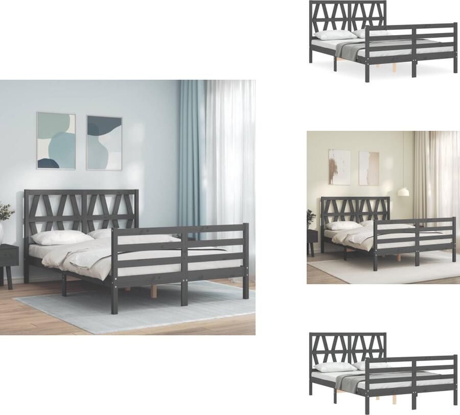 VidaXL Bedframe Bedframes Bed Tweepersoonsbed Bedframe met hoofdbord massief hout grijs 140x190 cm