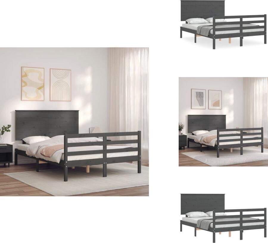 VidaXL Bedframe Bedframes Bed Tweepersoonsbed Bedframe met hoofdbord massief hout grijs 140x190 cm