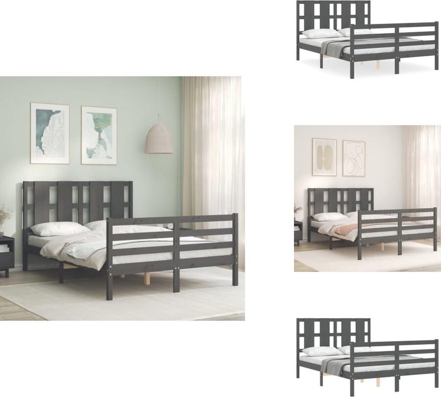 VidaXL Bedframe Bedframes Bed Tweepersoonsbed Bedframe met hoofdbord massief hout grijs 140x190 cm
