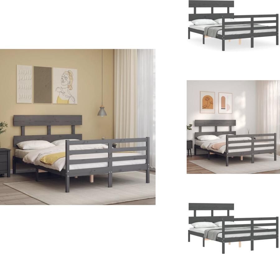 VidaXL Bedframe Bedframes Bed Tweepersoonsbed Bedframe met hoofdbord massief hout grijs 140x190 cm