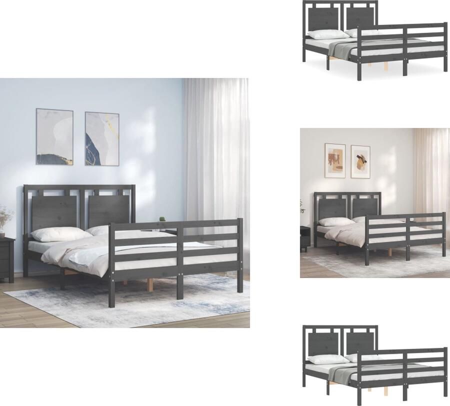 VidaXL Bedframe Bedframes Bed Tweepersoonsbed Bedframe met hoofdbord massief hout grijs 140x190 cm