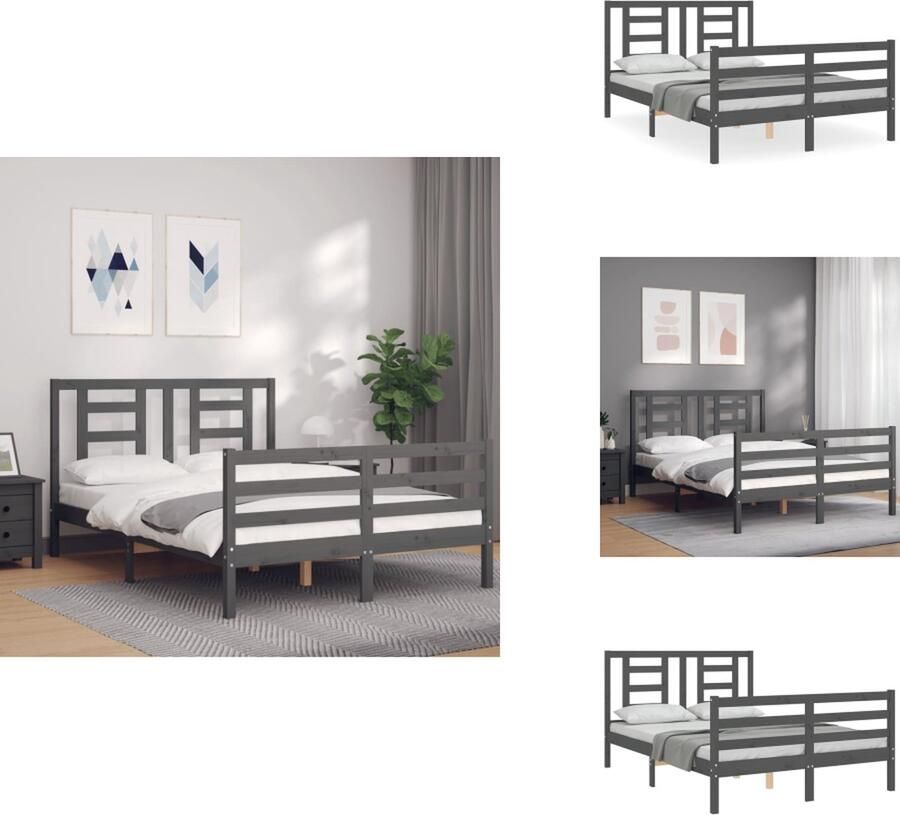 VidaXL Bedframe Bedframes Bed Tweepersoonsbed Bedframe met hoofdbord massief hout grijs 4FT6 Double