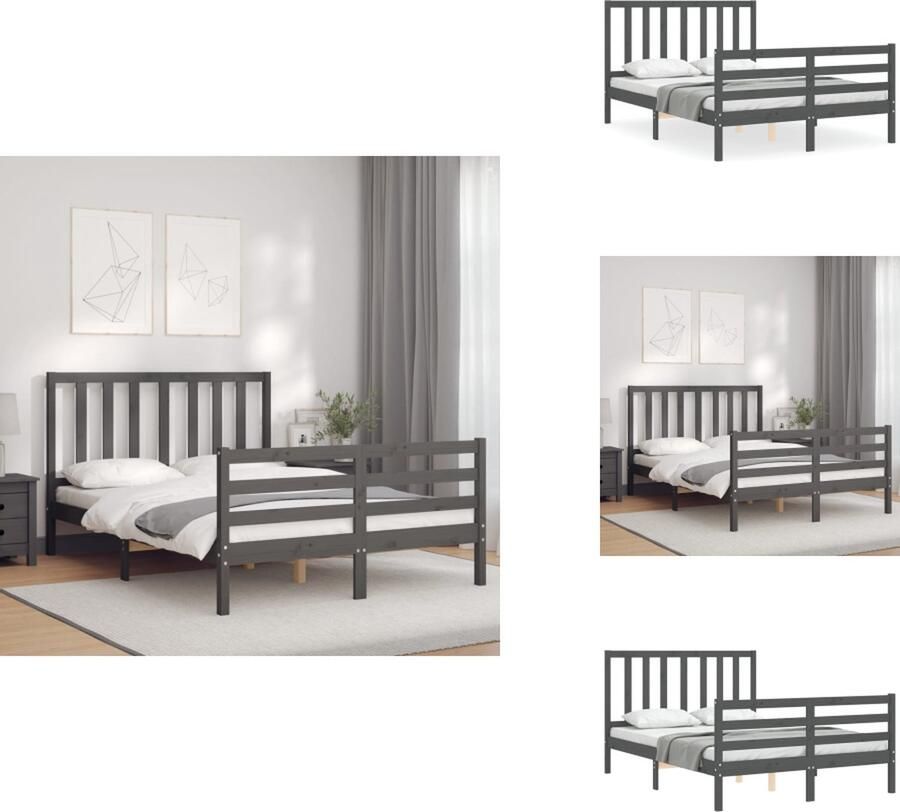 VidaXL Bedframe Bedframes Bed Tweepersoonsbed Bedframe met hoofdbord massief hout grijs 4FT6 Double