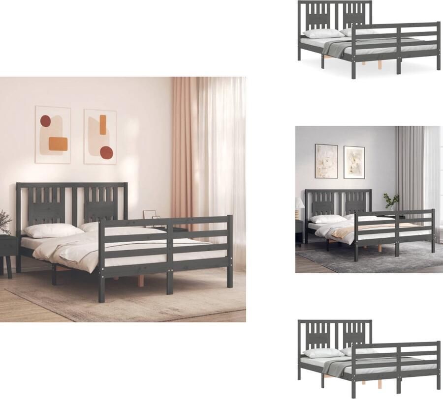 VidaXL Bedframe Bedframes Bed Tweepersoonsbed Bedframe met hoofdbord massief hout grijs 4FT6 Double - Foto 2