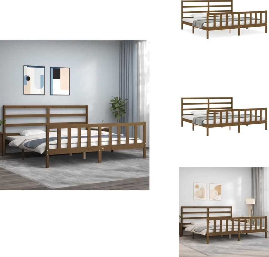 VidaXL Grenenhouten Bedframe Massief grenenhout Multiplex lattenbodem Functioneel hoofd- en voeteneinde Honingbruin 205.5 x 205.5 x 100 cm 200 x 200 cm (B x L) Montage vereist Bed