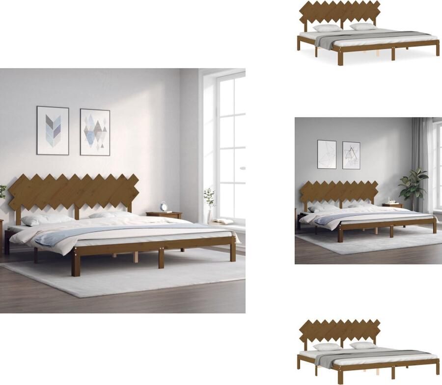 VidaXL Bedframe Bedframes Bed Tweepersoonsbed Bedframe met hoofdbord massief hout honingbruin 200x200 cm - Foto 4